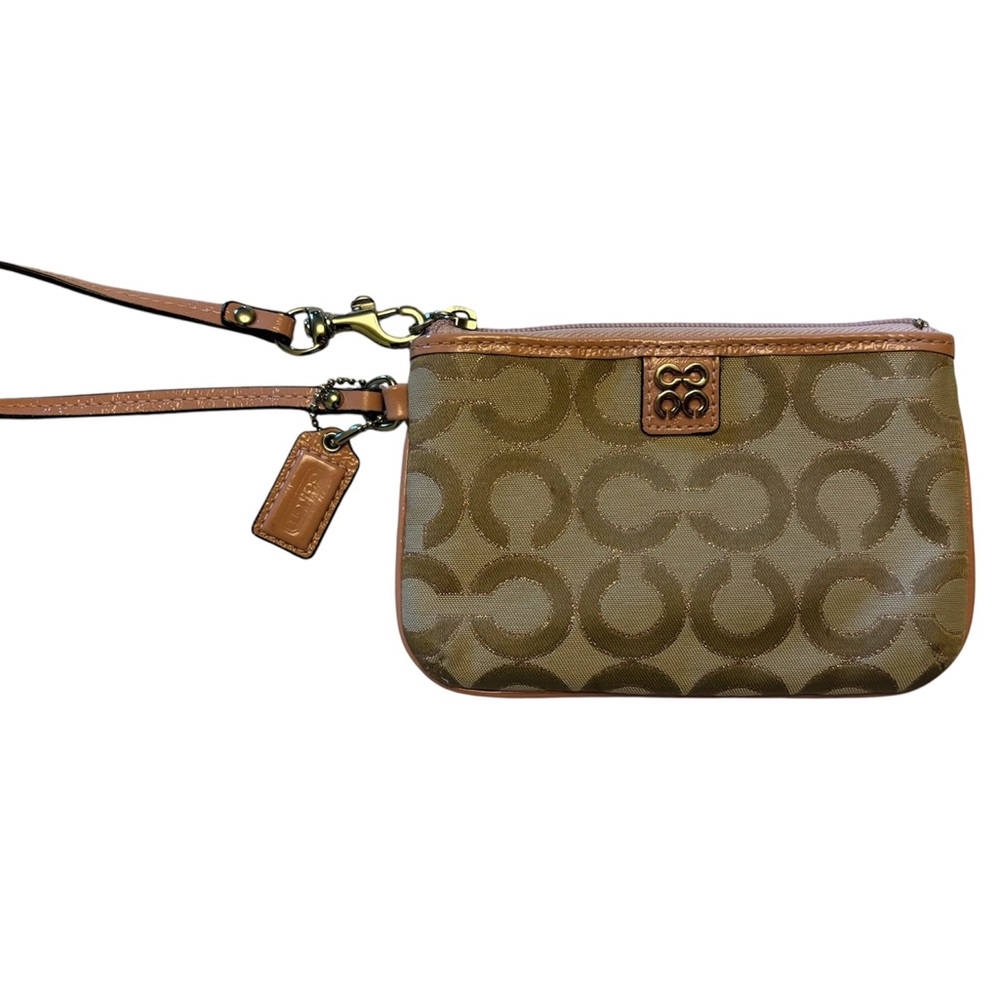 Coach Tan and Pink Vintage Signature Monogram Wristlet